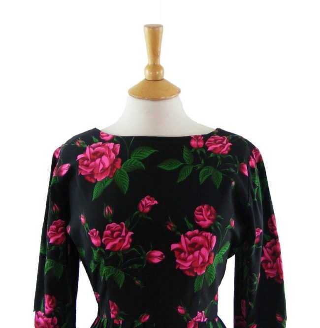 50s Rose Print Dress - Image 2