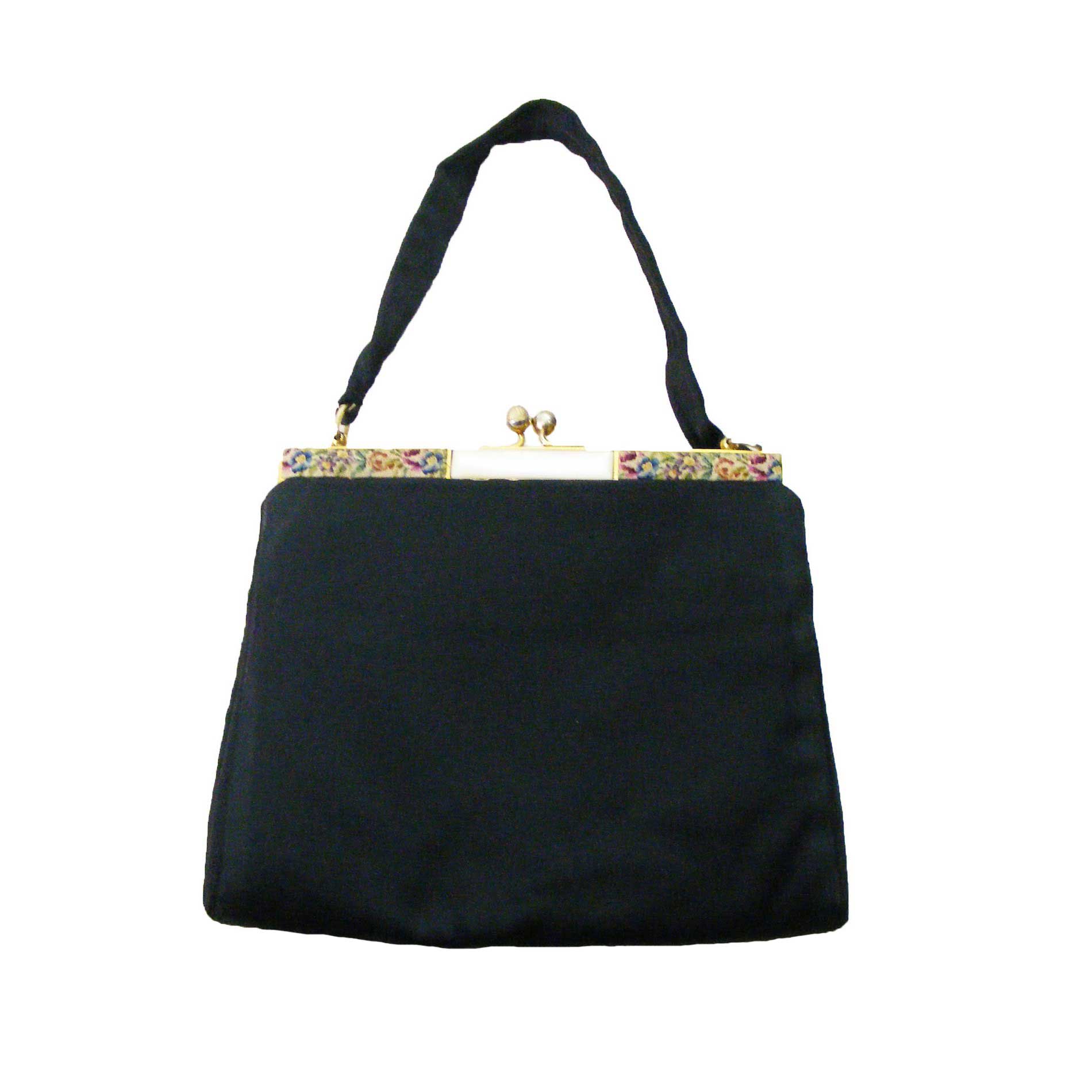 50s Black Silk Satin Hand Bag