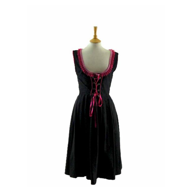 60s Black Dirndl Dress - 12