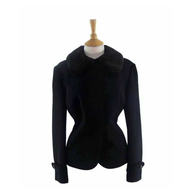 60s Black Jacket With Fur Trimmed Collar - 16