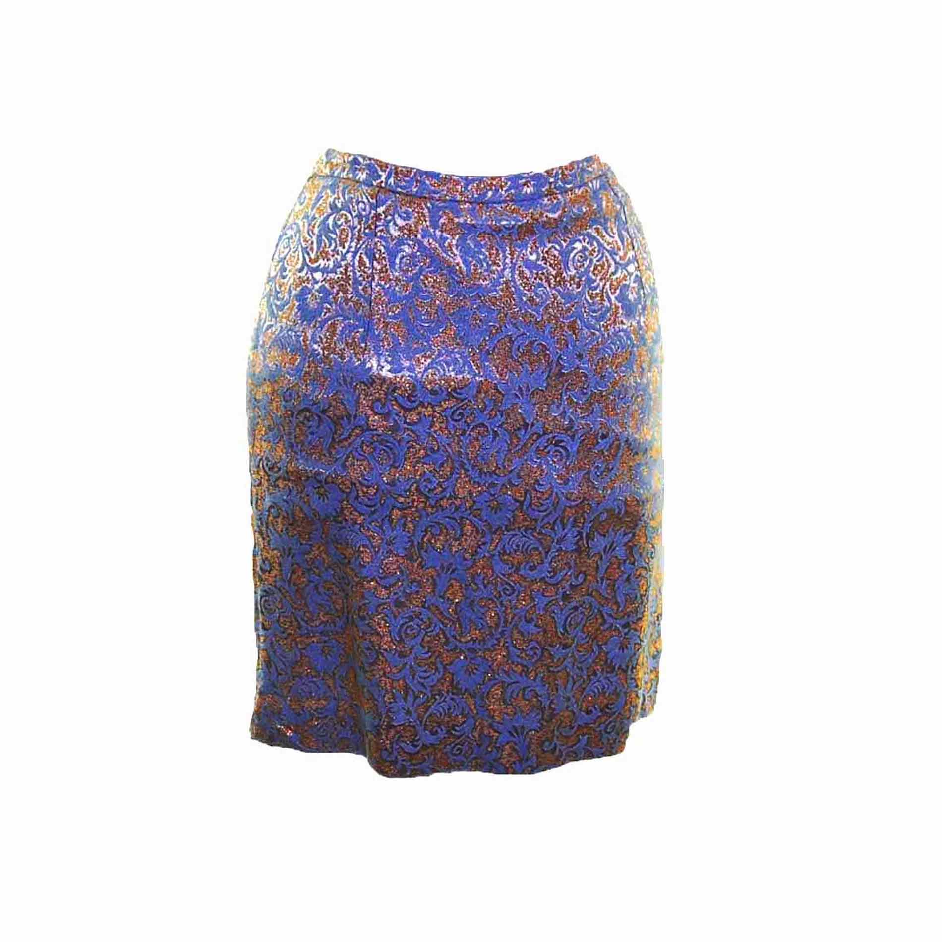 60s Blue and Gold Brocade Skirt - Blue 17 Vintage Clothing