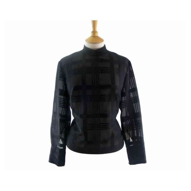 60s Criss Cross Print Black Top - 14
