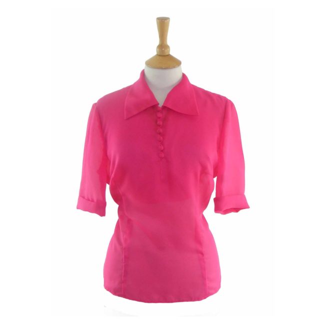 60s Fuchsia Colored Short Sleeved Blouse