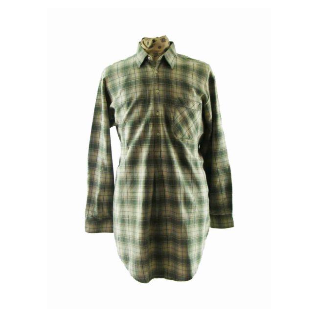 60s Green Plaid Grandad Shirt - 2XL