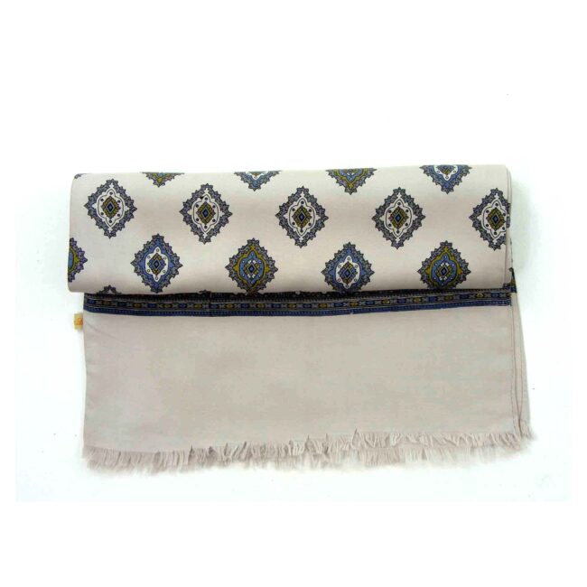 60s Grey Silk Mens Printed Scarf