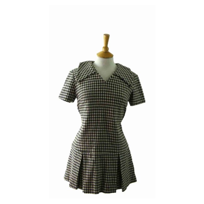 60s Hounds tooth Wool Mini Dress - 10
