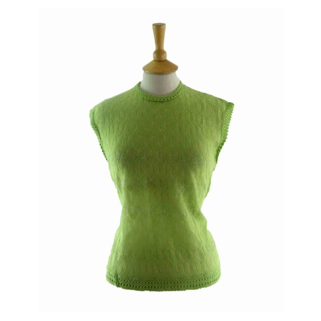 60s Lime Green Knitted Top - 14