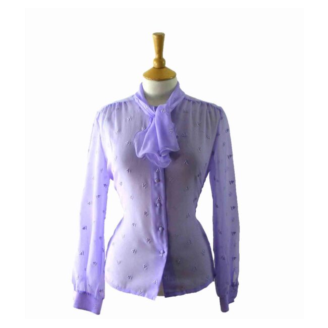 60s Purple Pussy Bow Blouse - 12