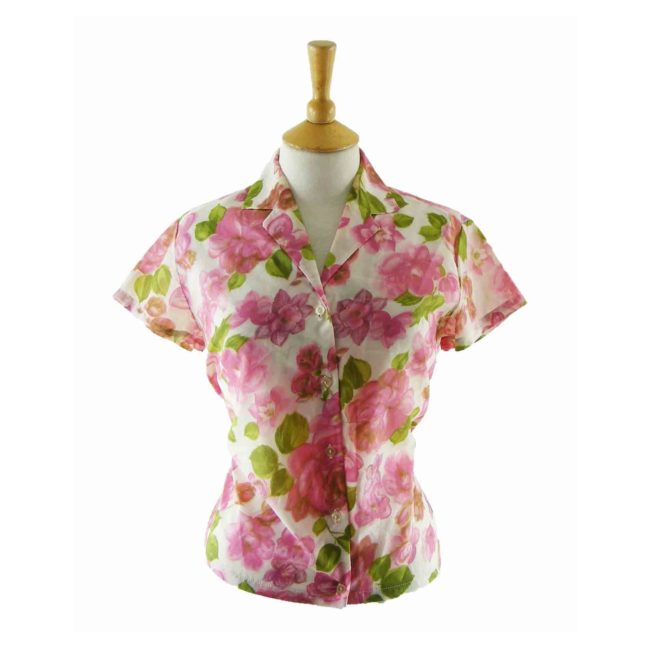 60s-Rose-Print-Short-Sleeved-Blouse