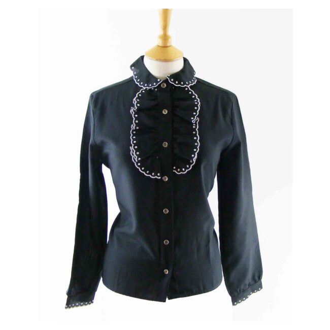 60s-Ruffled-Black-Blouse