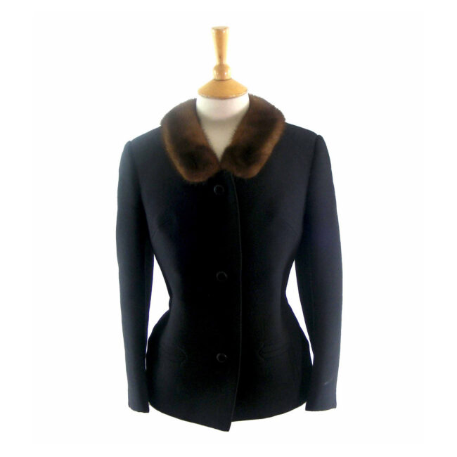 60s Black Wool Jacket With Fur - 12
