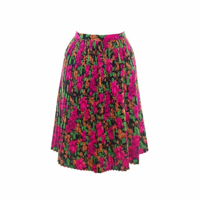 60s Vibrant Floral Print Pleated Skirt - 6