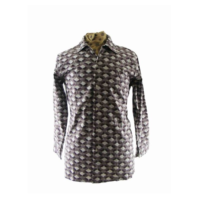 60s Vintage Dead Stock Brown Printed shirt - XL