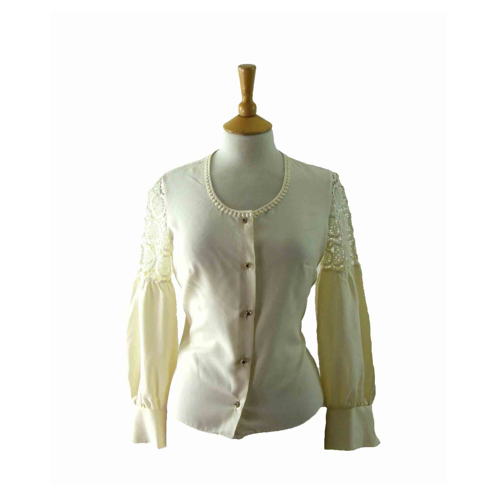 60s White Blouse With Jeweled Buttons - 8