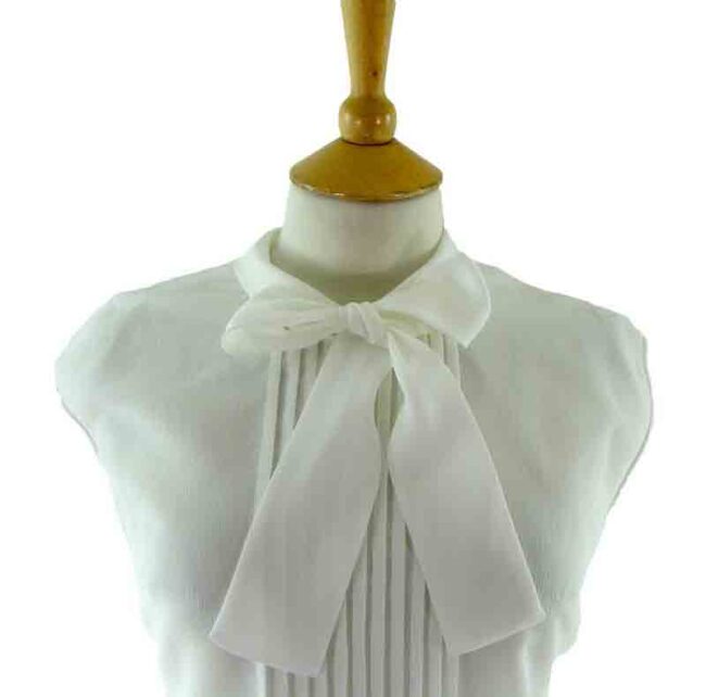 60s White Pussy Bow Blouse - Image 2