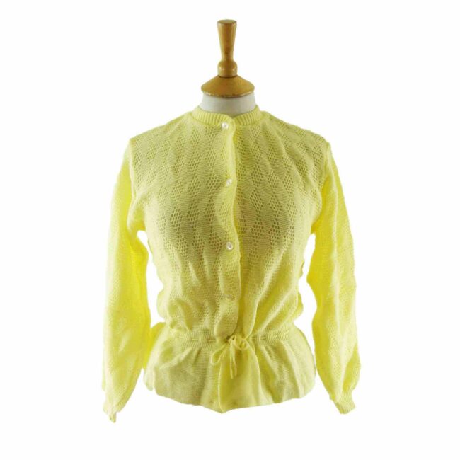 60s Yellow Diamond Patterned Knitted Cardigan - 10