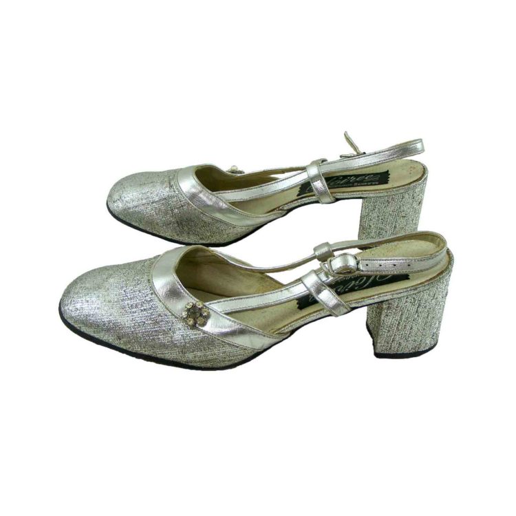 60s Silver Mary Jane Shoes - Blue 17 Vintage Clothing