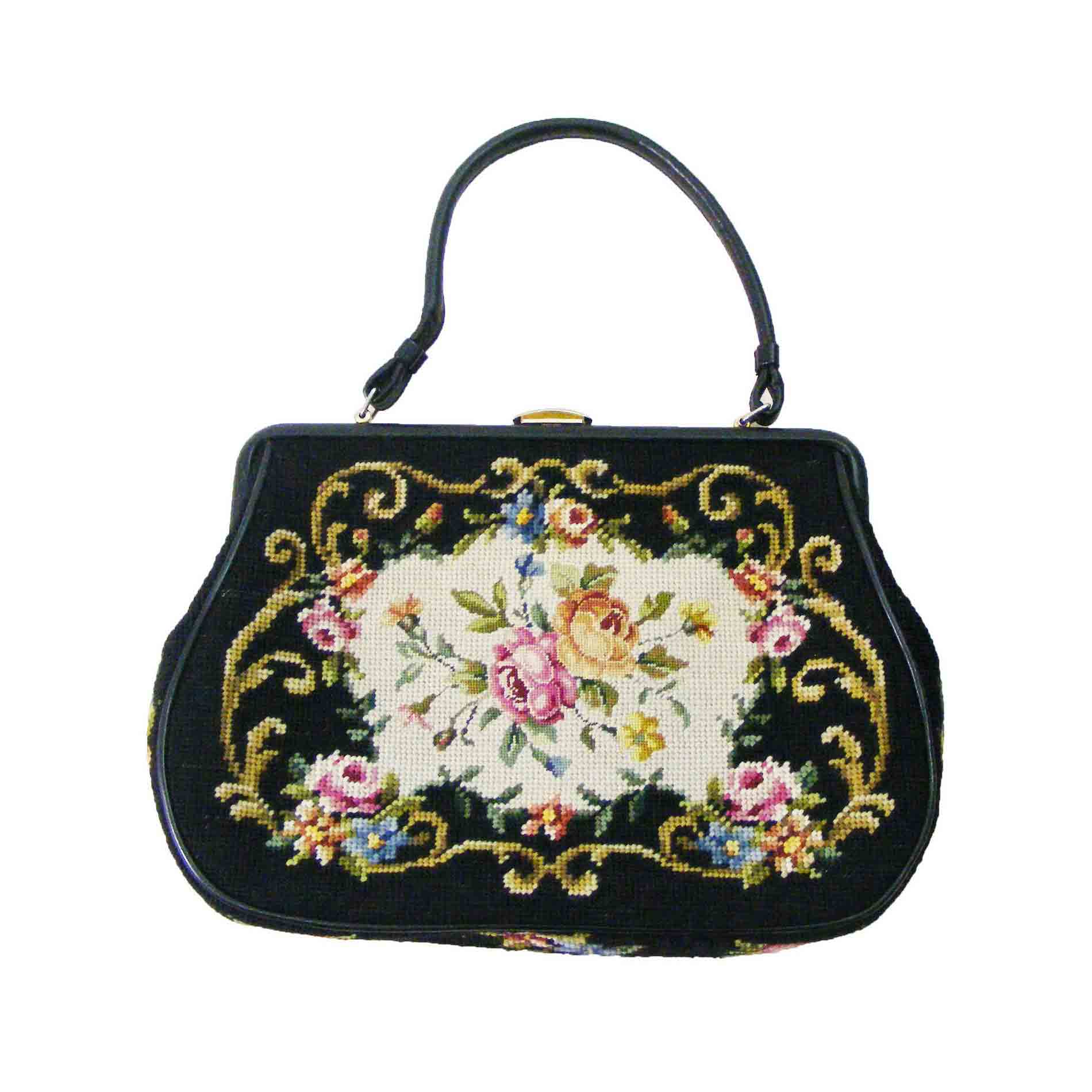 60s Large Needlepoint Hand Bag Blue 17 Vintage Clothing