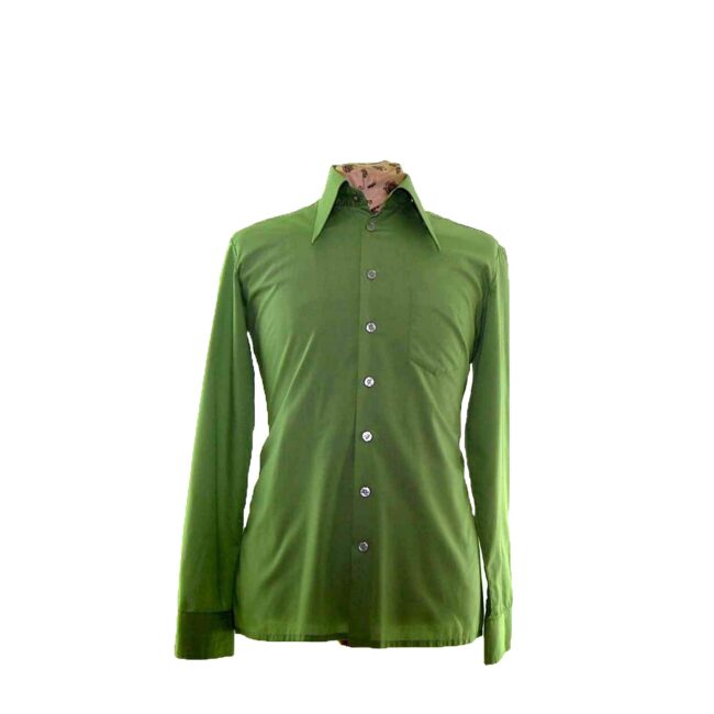 70s Advocado Green Big Collared Shirt - L