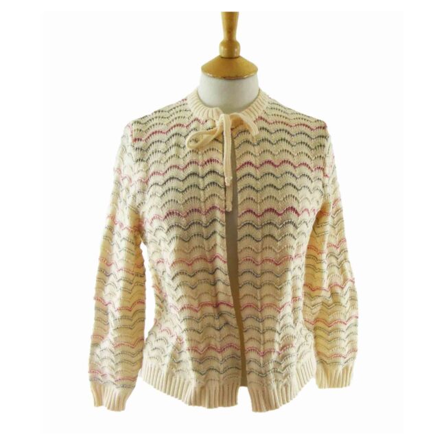 70s Art Deco Waves Patterned Knitted Cardigan - 10