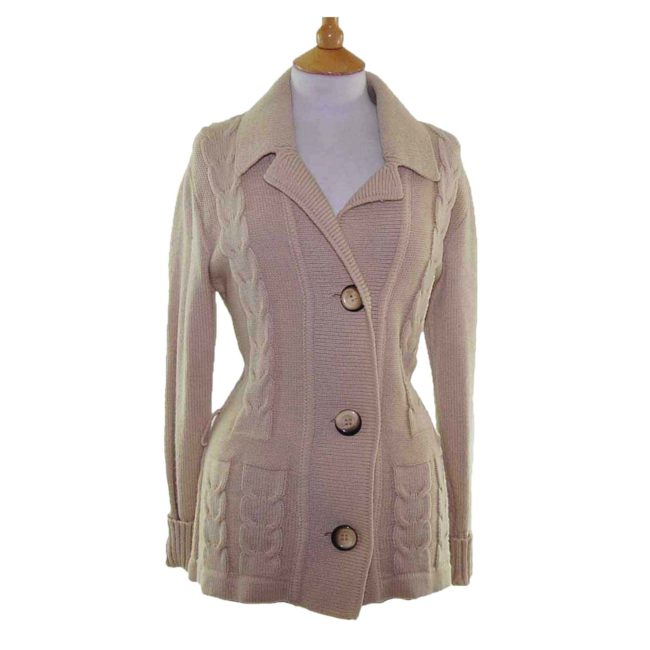 70s Beige Cable Knit Cardigan Womens Size 10