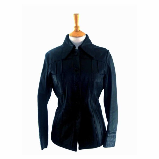 70s Black Leather Jacket - 14