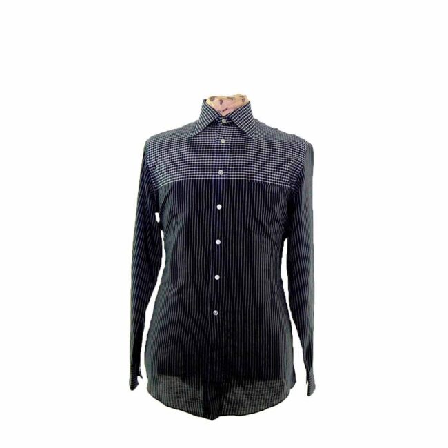 70s Black Striped Long Sleeve Shirt - L