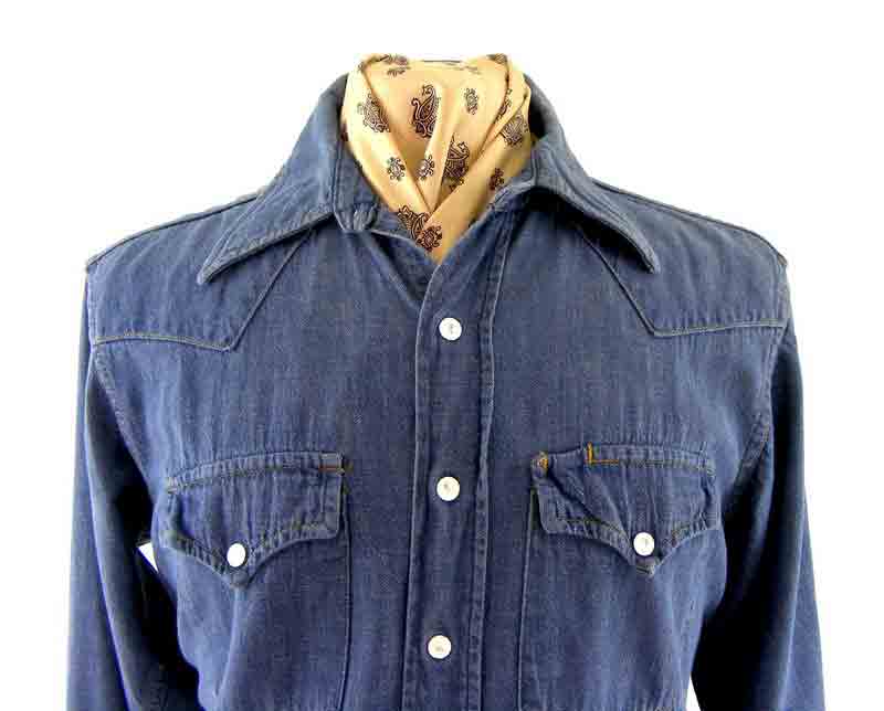 70s Blue Denim Western Shirt - Image 2