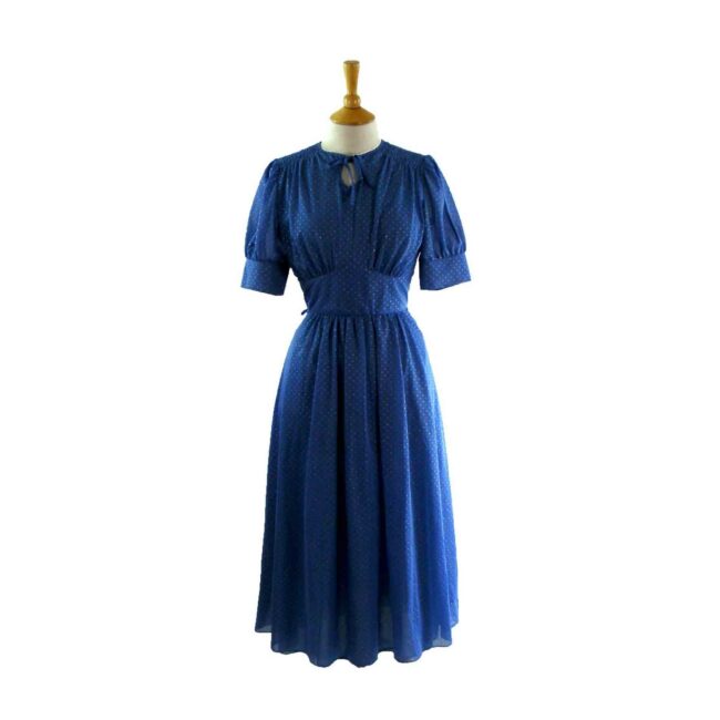 70s Blue Polka Dot Dress