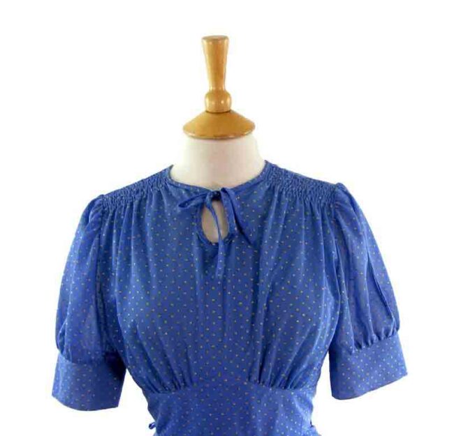 70s Blue Polka Dot Dress - Image 2