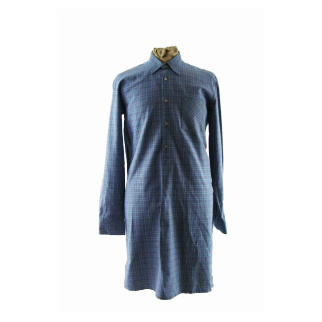 70s Blue & Red Plaid Grandad Shirt - XL
