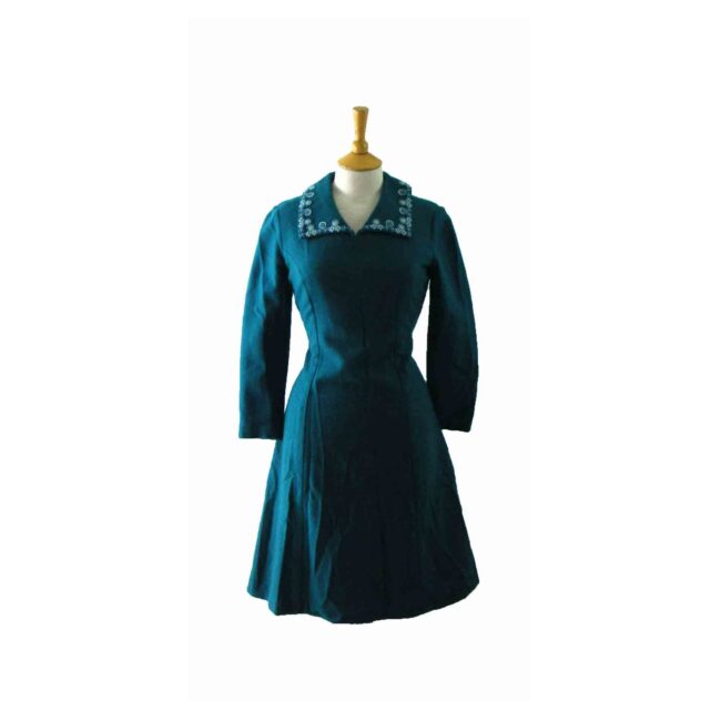 70s Blue Wool Dress - 8