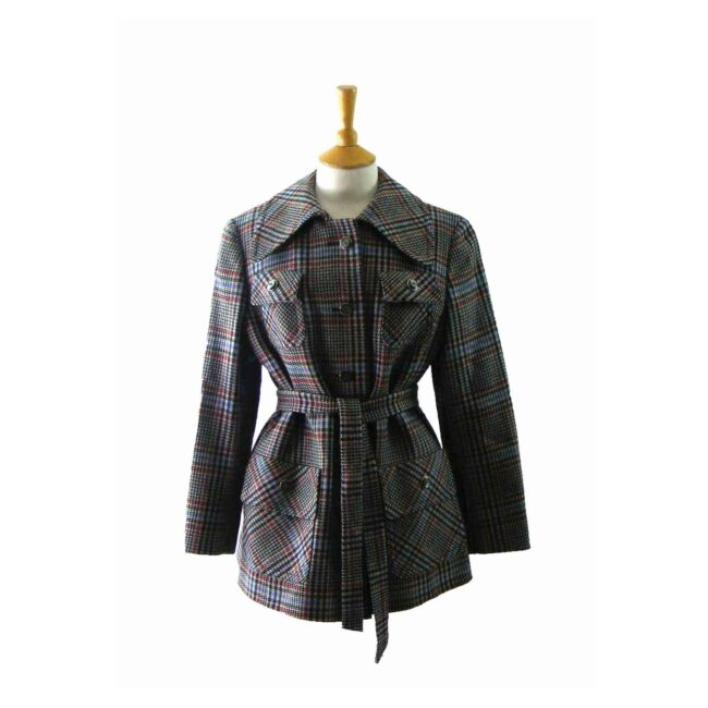 70s Checked Safari Style Jacket- 10