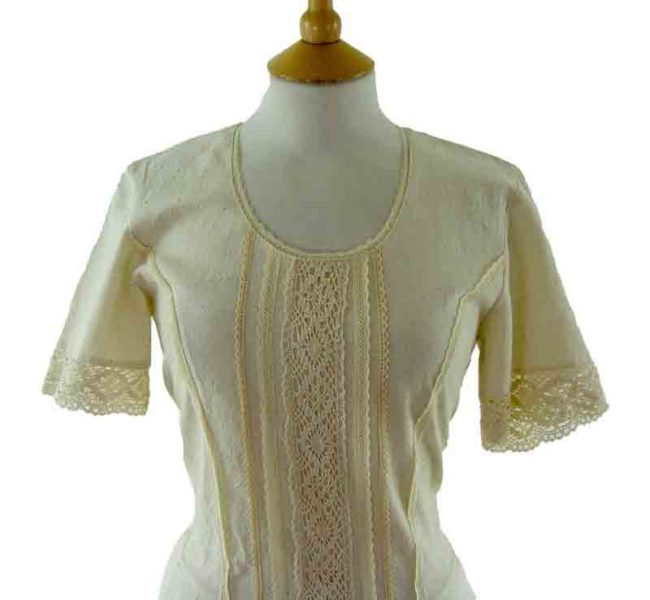 70s Cream Cotton Lace Dress - Image 2