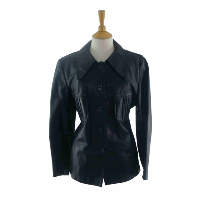 70s Dark Blue Leather Jacket - 14