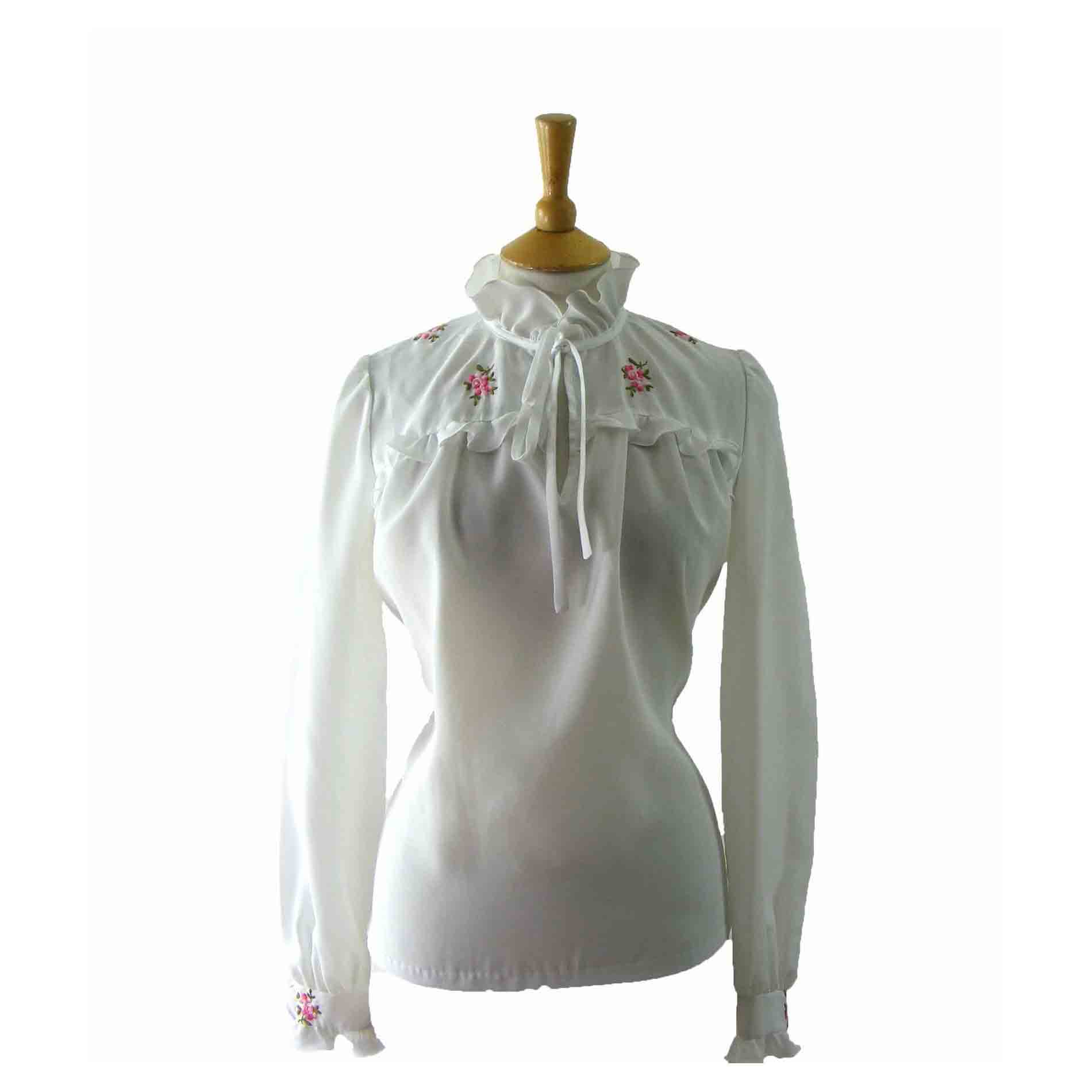70s Embroidered White Top - 12