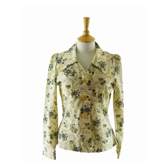 70s-Floral-Print-Fitted-Multicolored-Blouse