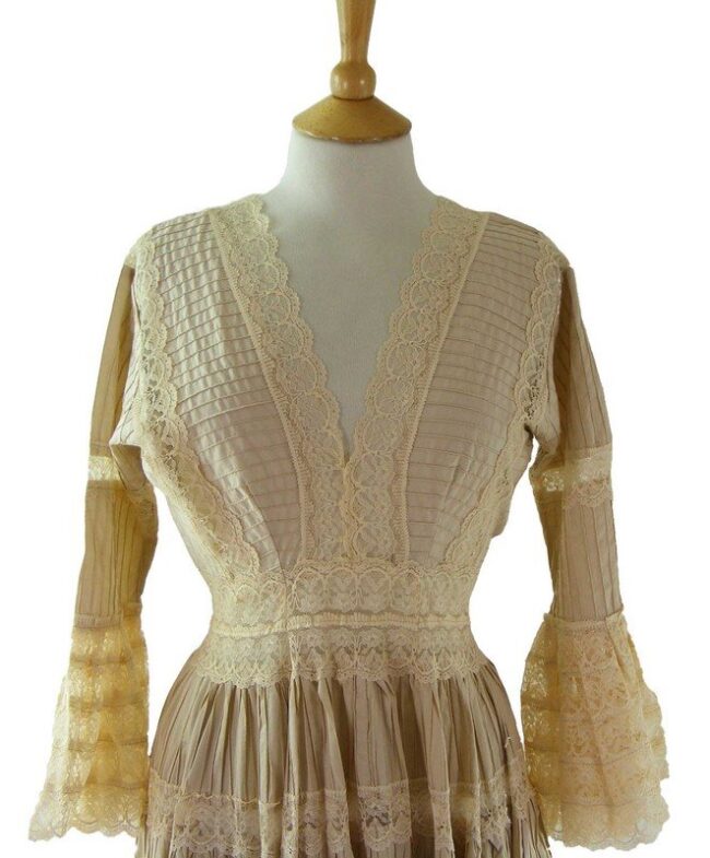 70s Full Length Lace Dress - Image 2