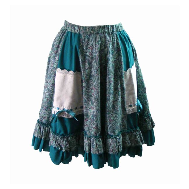70s Green Paisley Print Layered Skirt - 12