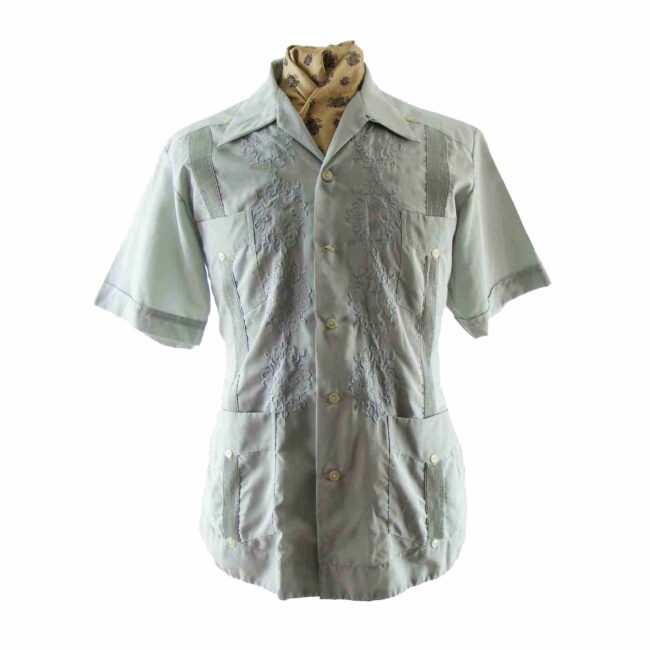 70s Grey Guayabera Shirt - L