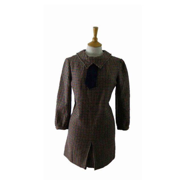 70s Hounds tooth Check Wool Dress - 12