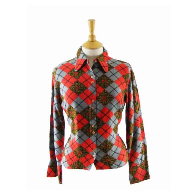 70s-Jacquard-Print-Multicolored-Blouse