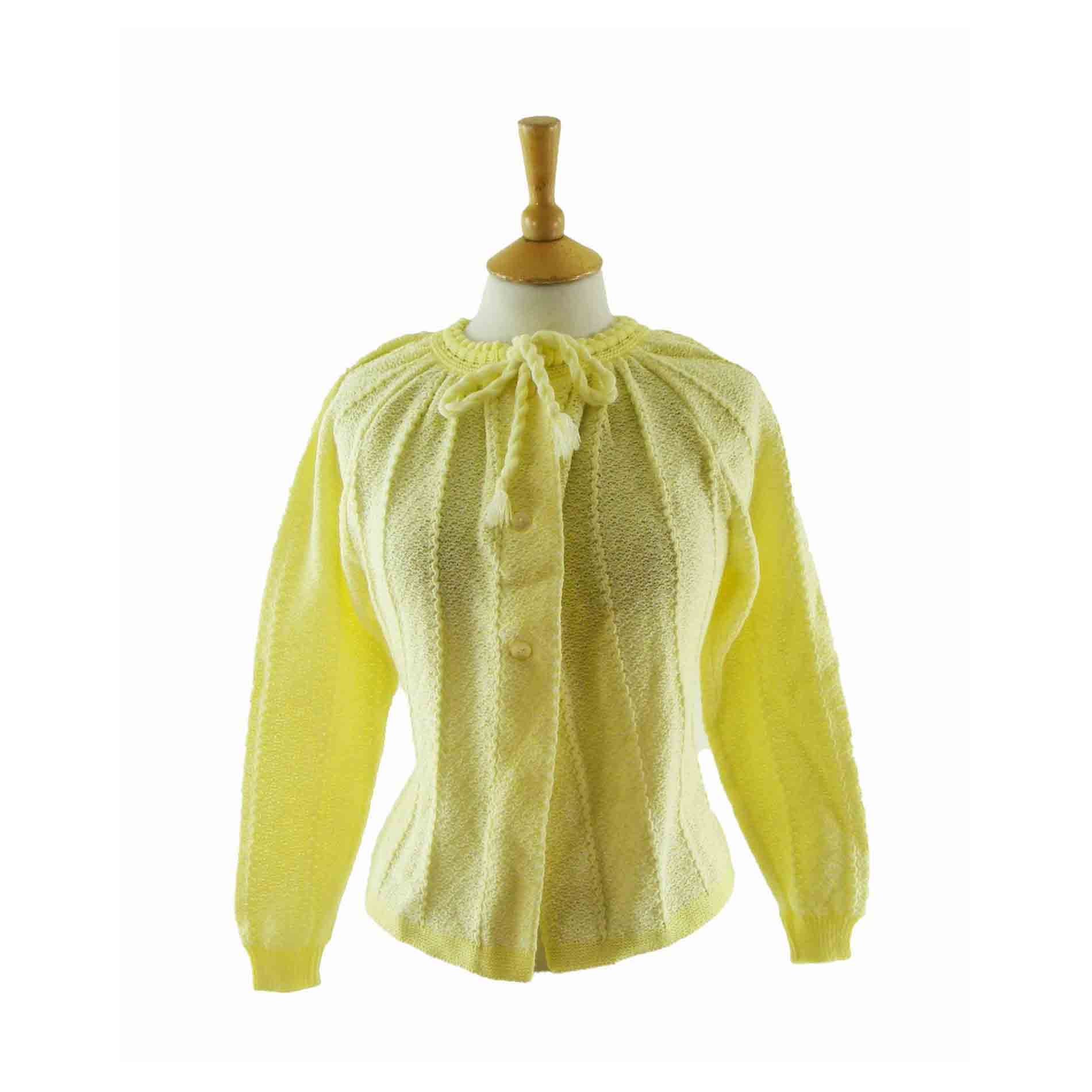 70s Lemon Yellow Knitted Cardigan - 10