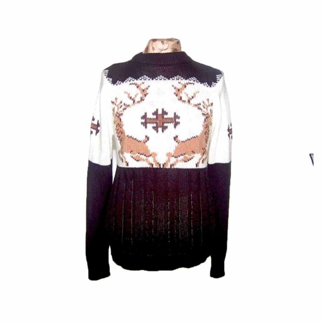 70s Mens Brown Reindeer Christmas Sweater - M