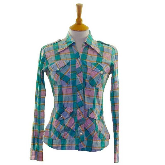 Multicolored 70s Long Collared Blouse