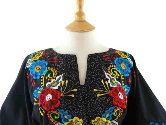 70s Multicolour Embroidered Top - Blue 17 Vintage Clothing