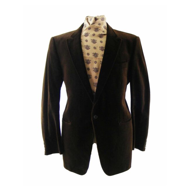 70s Notched Lapels Brown Velvet Blazer - M