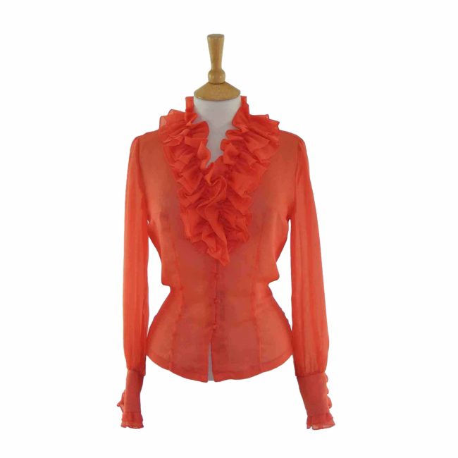 70s-Orange-Ruffled-Blouse