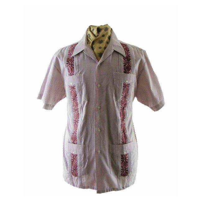 70s Purple Candy Stripe Guayabera Shirt - 2XL