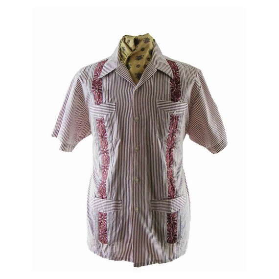 70s Purple Candy Stripe Guayabera Shirt 70s Purple Candy Stripe Guayabera Shirt